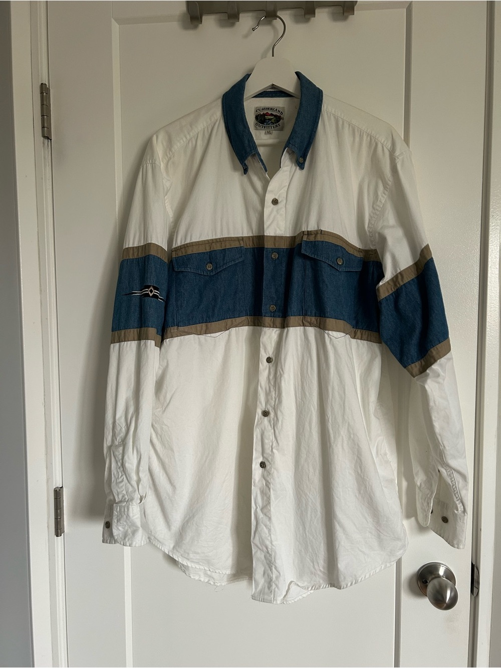 Men's Vintage Cumberland White Long-Sleeve Western Button Down Shirt